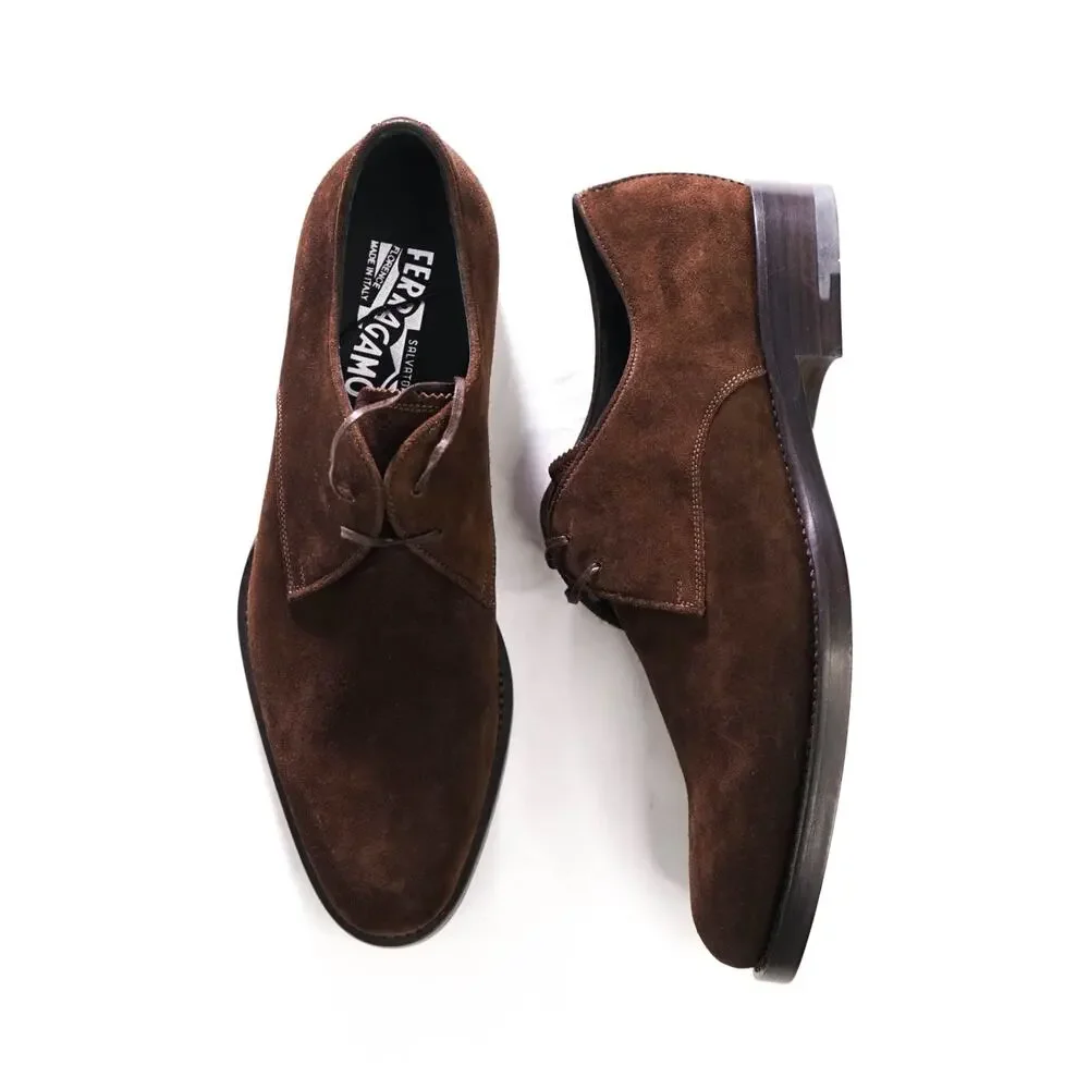 $880 FERRAGAMO - Brown Suede Derby - 8.5 E